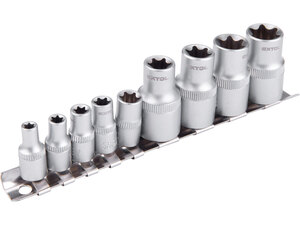 Hlavice nástrčné vnitřní TORX, sada 9ks, 1/4",1/2" (E 5-18), CrV