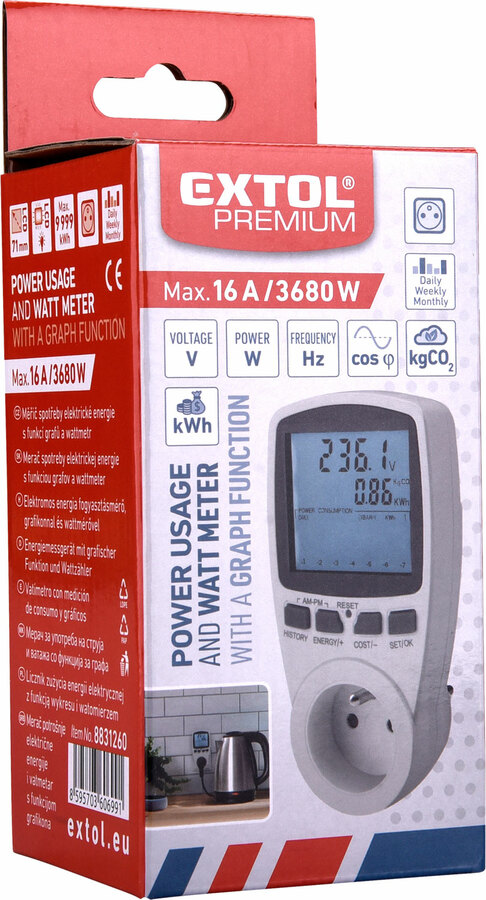 Měřič spotřeby el. energie - wattmetr, kW, kWh, V, A, Hz